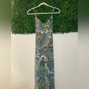 Loft Ann Taylor Blue Green Paisley Maxi Dress Spaghetti Strap Size 6 Women
